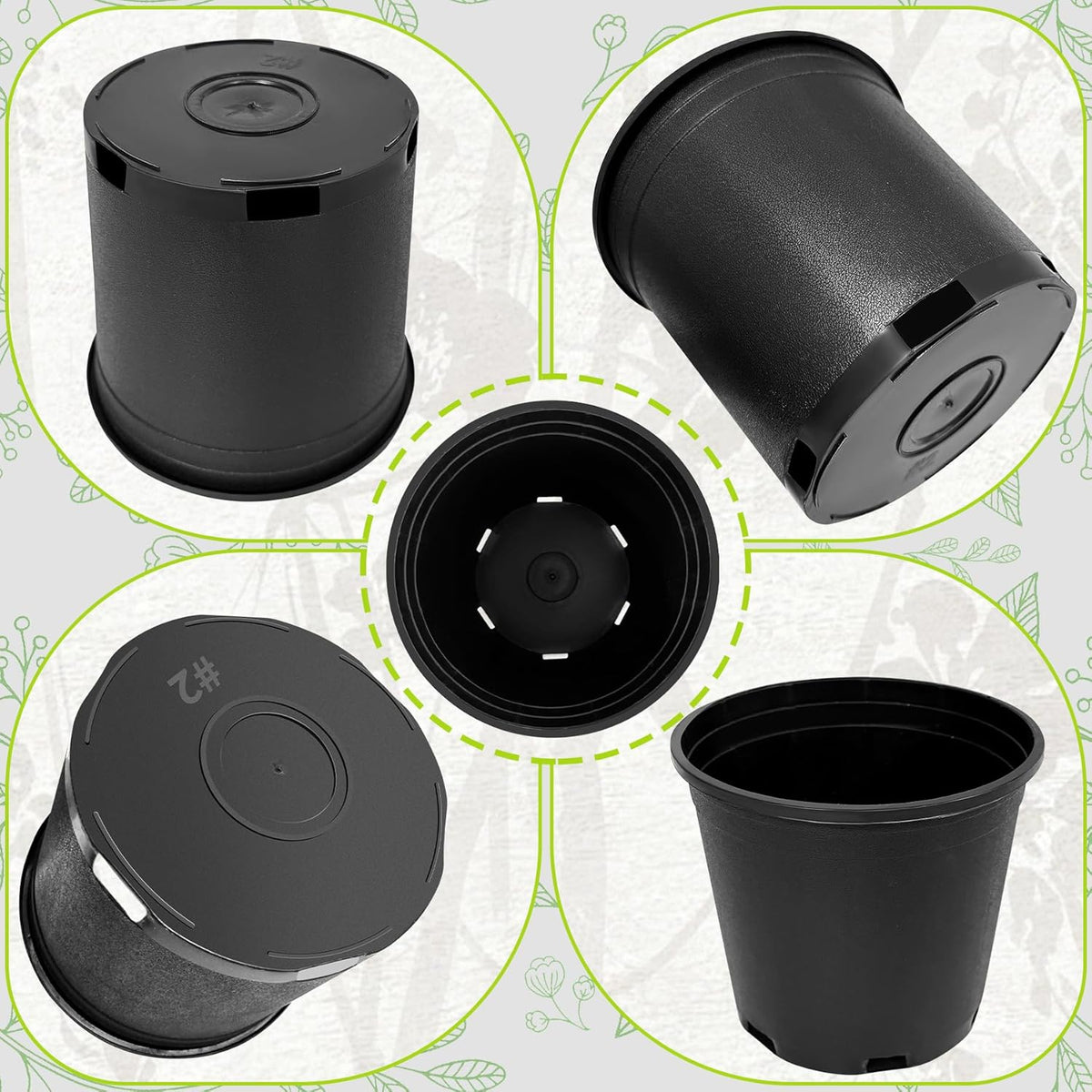2 Gallon Nursery Pots Plastic Container Injection Molded Pot for Plants Flexible with Drainage