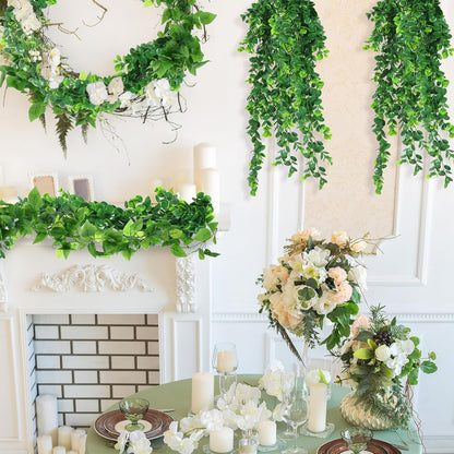 Hoteam 12 Pcs Artificial Hanging Plants 32 Inch Fake Ivy Vines with Fake Leaves Patio Artificial