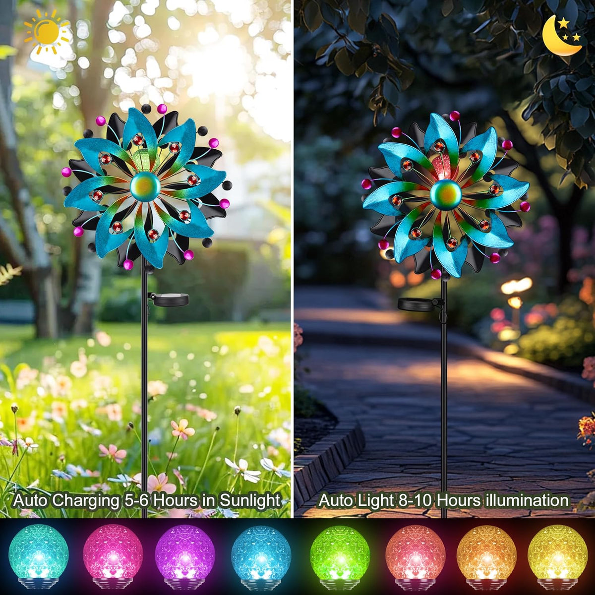 Solar Wind Spinners Outdoor - 58.8 inch Large Metal Kinetic Art Wind Sculptures Solar-Powered