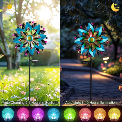 Solar Wind Spinners Outdoor - 58.8 inch Large Metal Kinetic Art Wind Sculptures Solar-Powered
