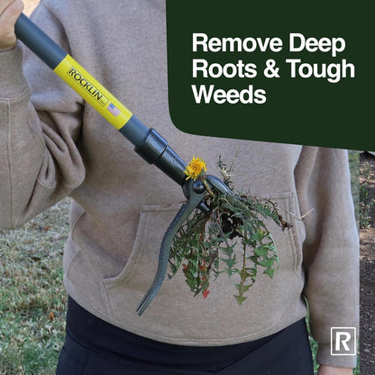 Rocklin™ Stand Up Weed Puller Tool - 4 Claw Steel Head - 48 inch Handle - 100% Metal - Easily