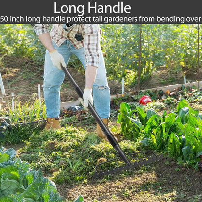 Bow Rakes for Lawns, 17 Prongs 17" Wide Heavy Duty Metal Garden Rake Long Handle 50", Adjustable