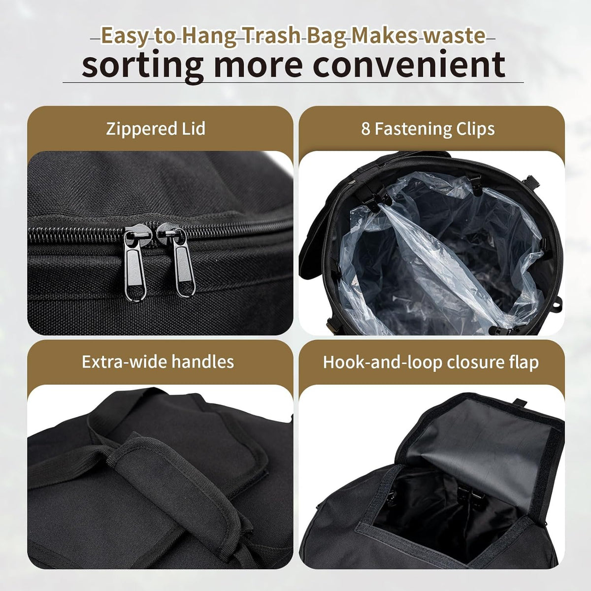 ONETIGRIS Collapsible Trash Can for Camping,12 Gallon Pop up Trash Can with Sorting Clips, Outdoor