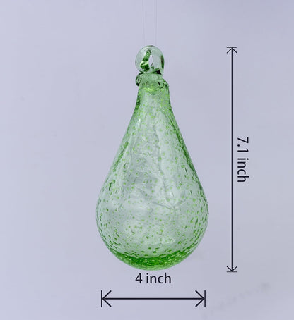 Artisan Crafts and Design 7” Glow in The Dark Hand-Blown Teardrop Glass Ornament Indoor and Outdoor