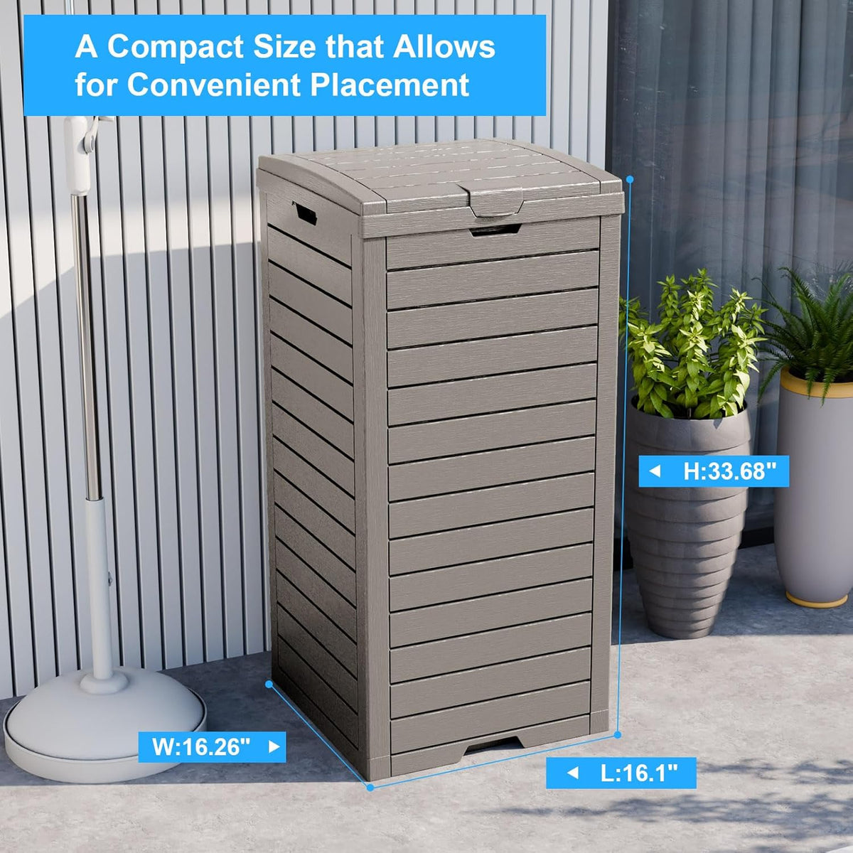 Outdoor Trash Can with Lid, Outdoor Trash Bin & Pull-Out Liquid Drawer, Dual Lid Closure Design