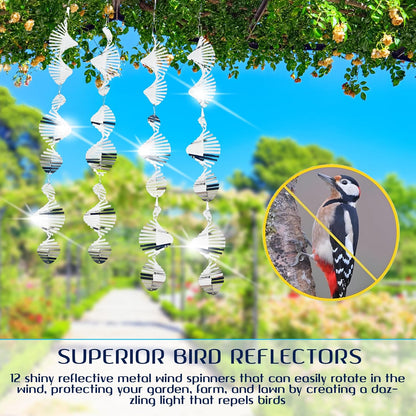 Reflective Bird Deterrents for Outside – Bird Repellent Devices Outdoor – 3D Wind Spinners Outdoor