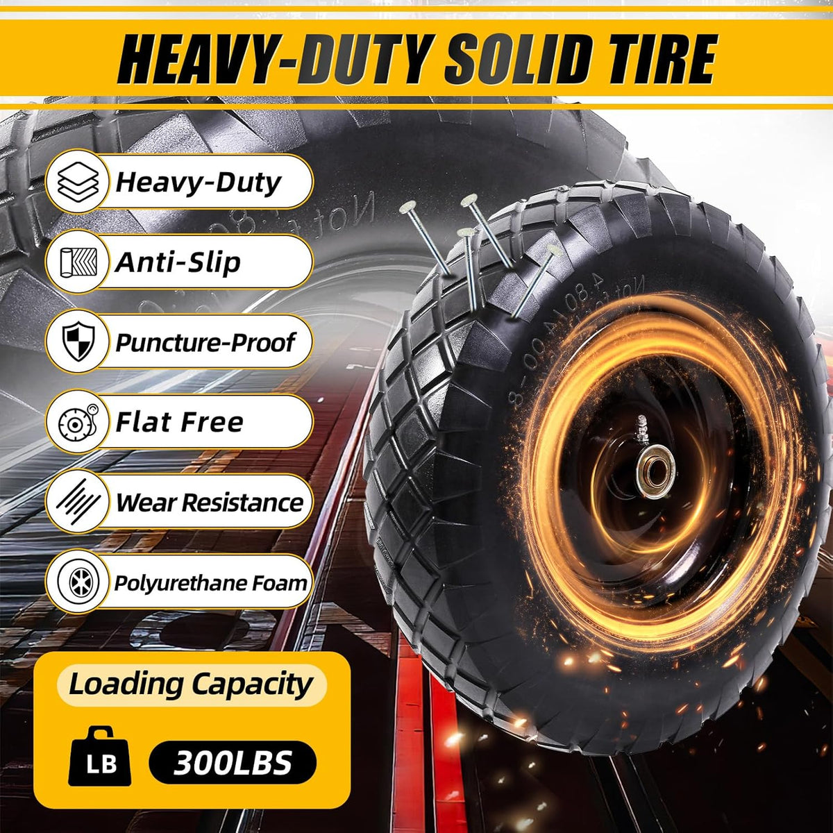 MZREXN 4.80/4.00-8" Flat Free Tire and Wheel, 16" Universal Solid Wheelbarrow Tires, with 5/8" &