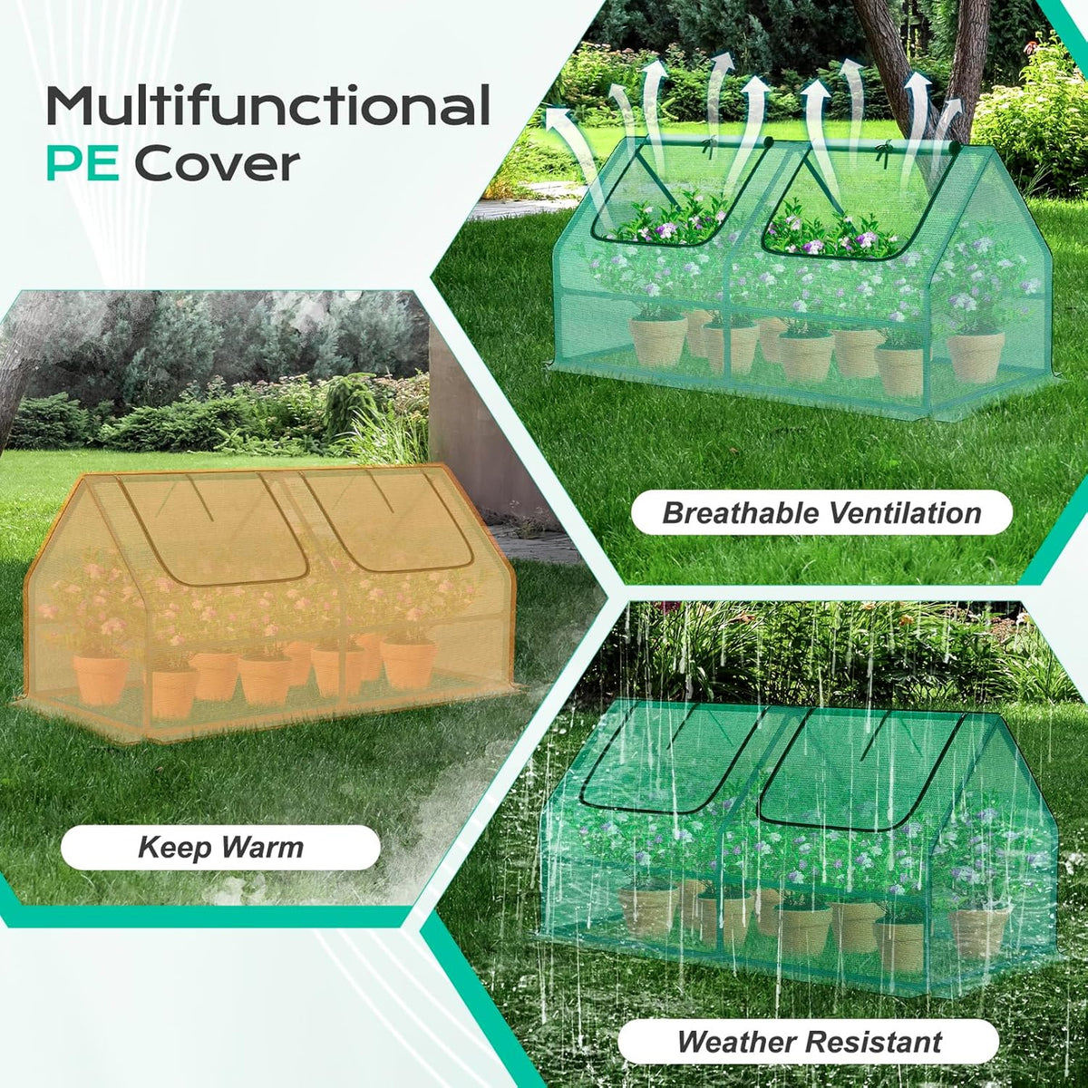 BPS 4x2x2 ft Mini Greenhouse with Green PE Cover UV-Protected Roll-Up Zipper Windows, Ideal for