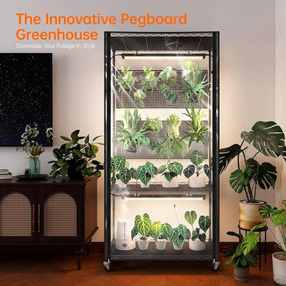 Bstrip Indoor Greenhouse Cabinet with Pegboard, Indoor Greenhouse with 4 Pack 96W Full Spectrum
