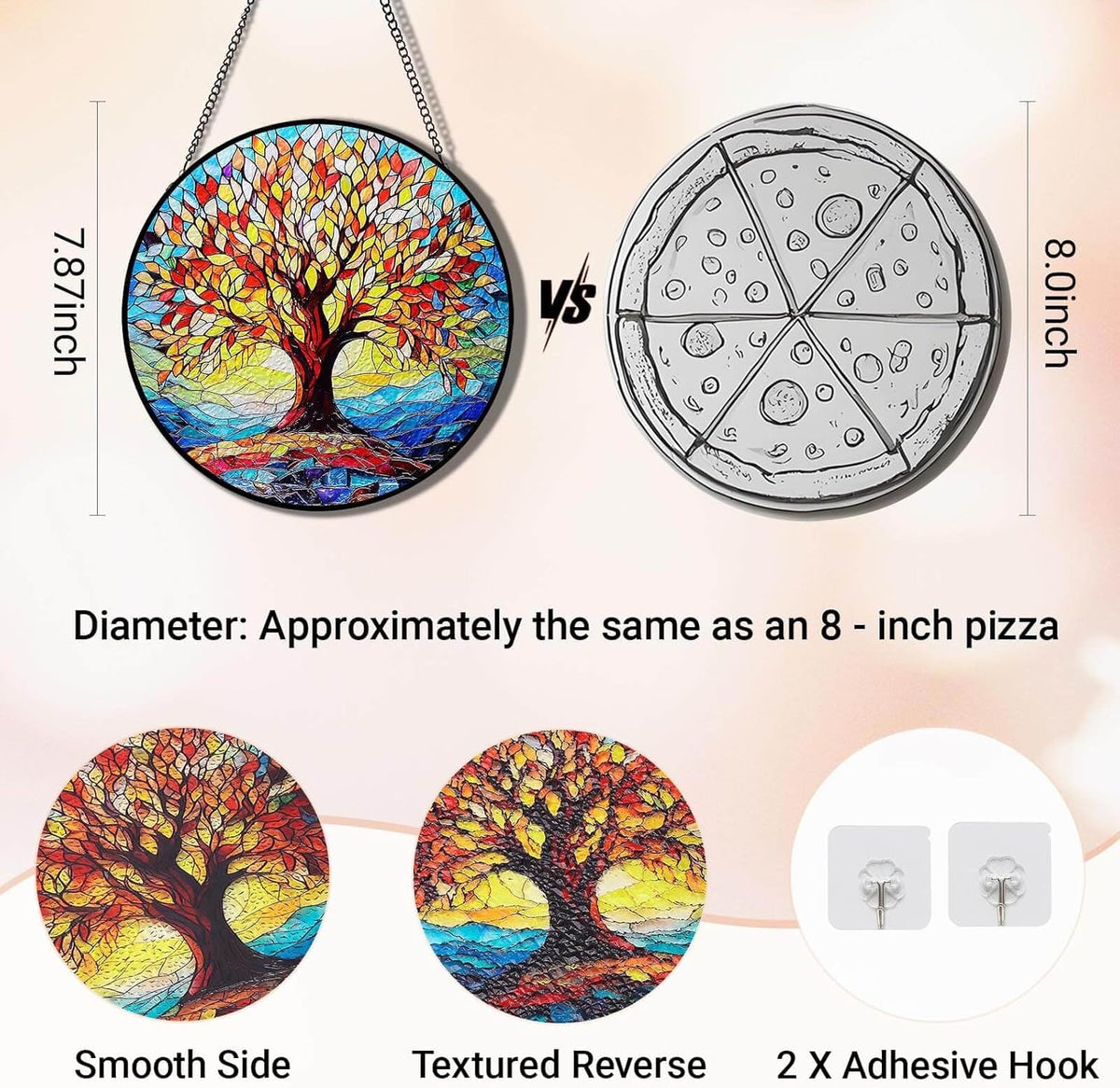 Tree of Life Stained Glass Suncatcher | 8" Round Indoor Window Sun Catchers with Stain Glass Panels