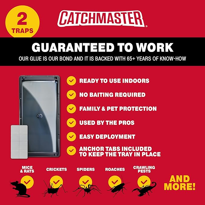 Catchmaster Rat & Mouse Glue Traps with Sticky Putty 2Pk, Large Bulk Glue Board, Rat & Mouse Traps