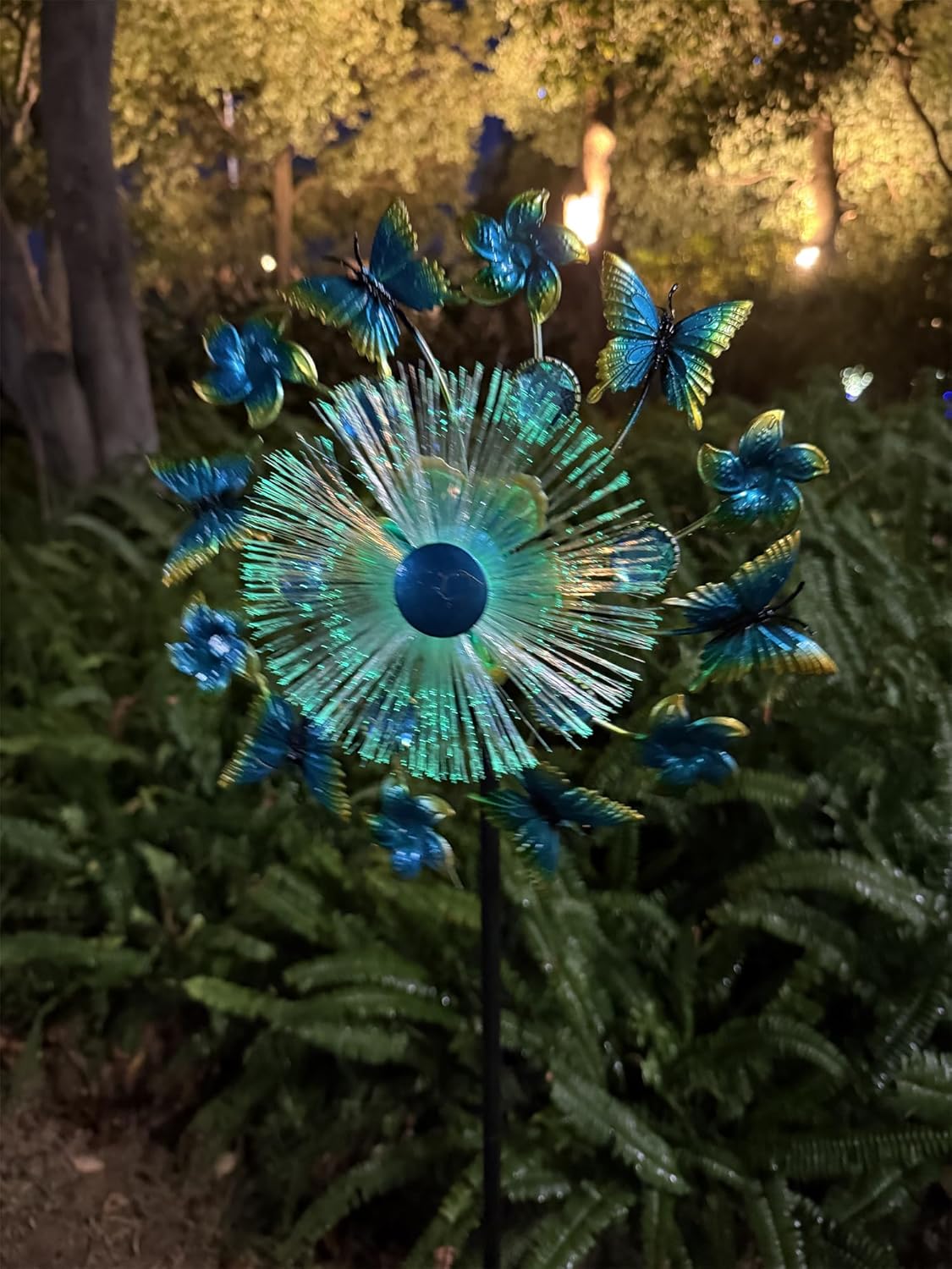 46" Butterfly Flower Solar Wind Spinners for Yard and Garden, Sapphire Kinetic Windmill Wind