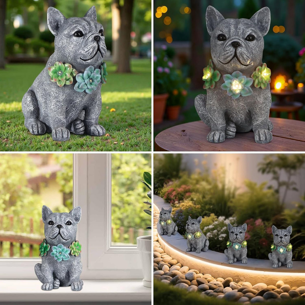 Solar Garden Statues Dog with Succulent and LED Lights Birthday Gifts for Women Mom Grandma Solar