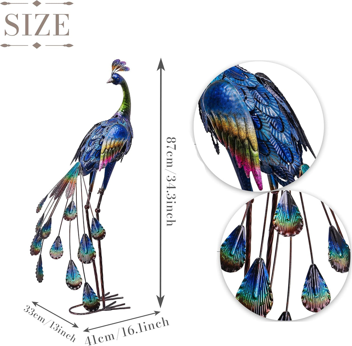 TERESA'S COLLECTIONS Outdoor Decor Peacock Yard Art Garden Sculptures & Statues for Porch