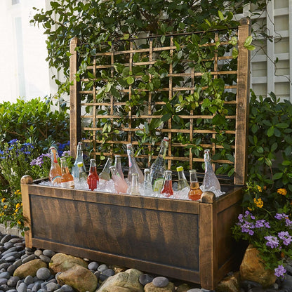 BrylaneHome Outdoor Freestanding Climbing Flower Plant Box with Trellis Planter Patio Deck Yard