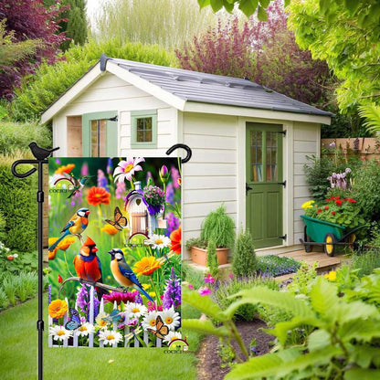 Spring Summer Humming bird garden Flag Birds Floral Garden Flags 12x18 Double Sided, small Yard