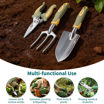 Patioland Green Garden Tool Set 4-Piece, Trowel, Fork, Pruning Shear&Gloves