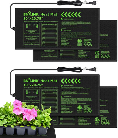 BN-LINK Durable Seedling Heat Mat for Seed Starting 10" x 20.75", 4 Pack Waterproof Warming Mat for