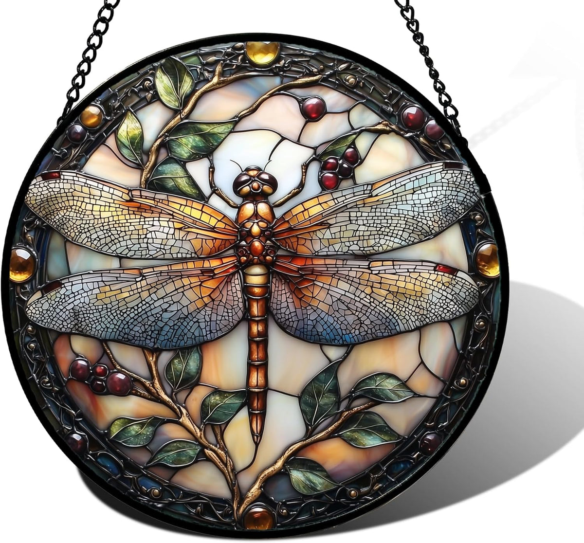 Stained Glass Window Hanging - Dragonfly Plant Suncatcher Ready to Hang Window Doors Home