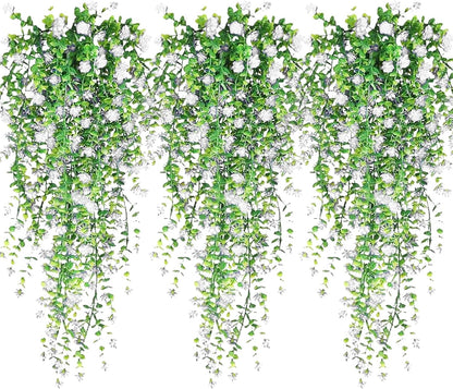 Artificial Hanging Flowers, 3 Pcs Fake Hanging Plants Artificial Vines for Outdoors, Fake Ivy Vine