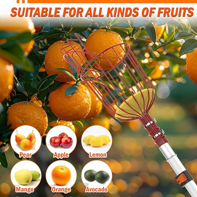 20FT Tree Trimmer, Manual Pole Saw with 3-12FT Extension Pole, Fruit Picker for Orange Lemon Mango