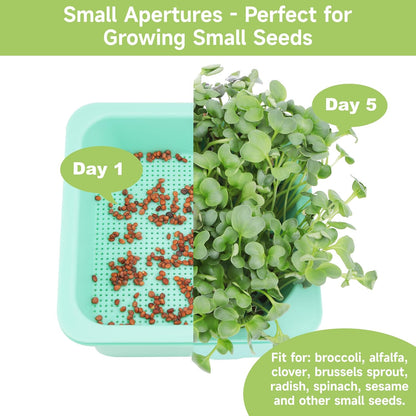 Microgreen Growing Trays, LUVCSOY Sprouting Tray with Humidity Dome, 1.2 mm Small Mesh Holes, BPA