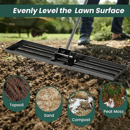 Goplus Lawn Leveling Rake, 42" x 10" Heavy Duty Level Lawn Tool w/ Ergonomic Handle for Soil