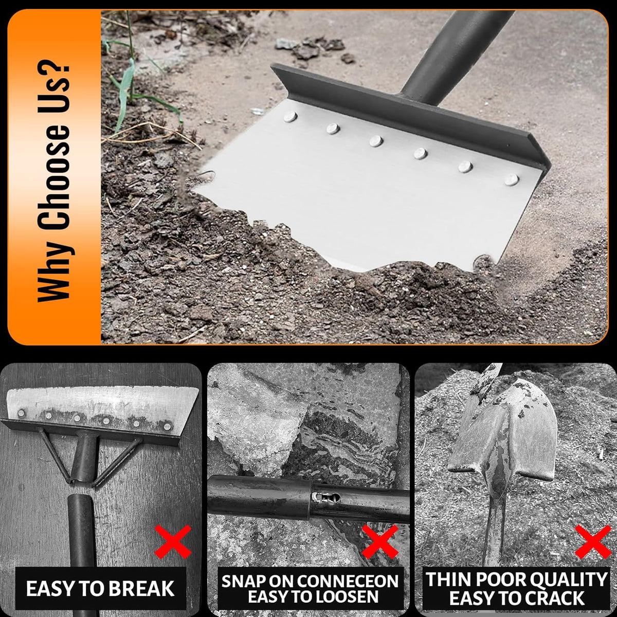 Garden Flat Shovel Scraper, Multifunctional Garden Cleaning Shovel with 59 Inch Long Handle, Heavy