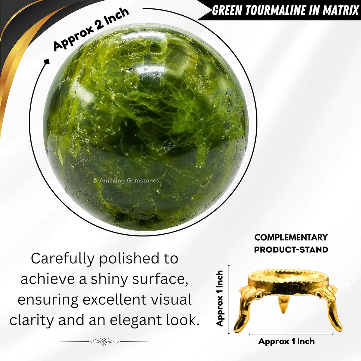 Amazing Gemstone Green Tourmaline in Matrix Crystal Ball with Stand - 2 Inches Crystal Sphere
