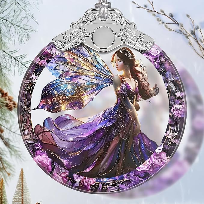 Christmas Stained Glass Fairy Ornament - Home Decor - Holiday Present Ideas - Gift Exchange