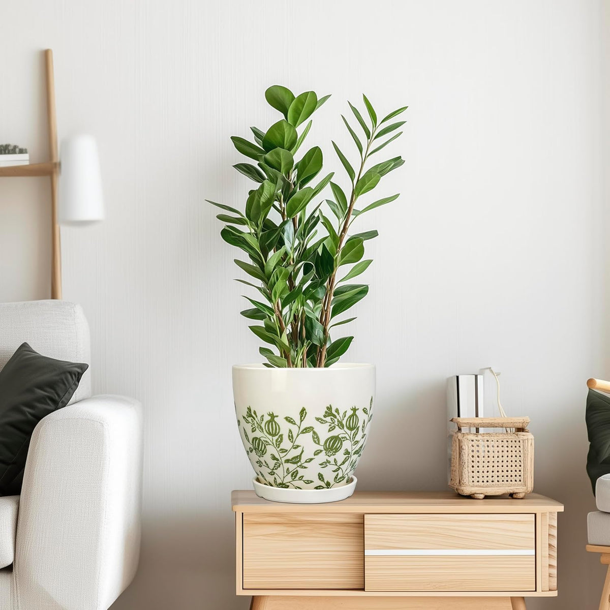 Ceramic Planter - 8.2 Inch Plant Pot for Indoor Outdoor Plants, Boho Round Ceramic Flower Pot with