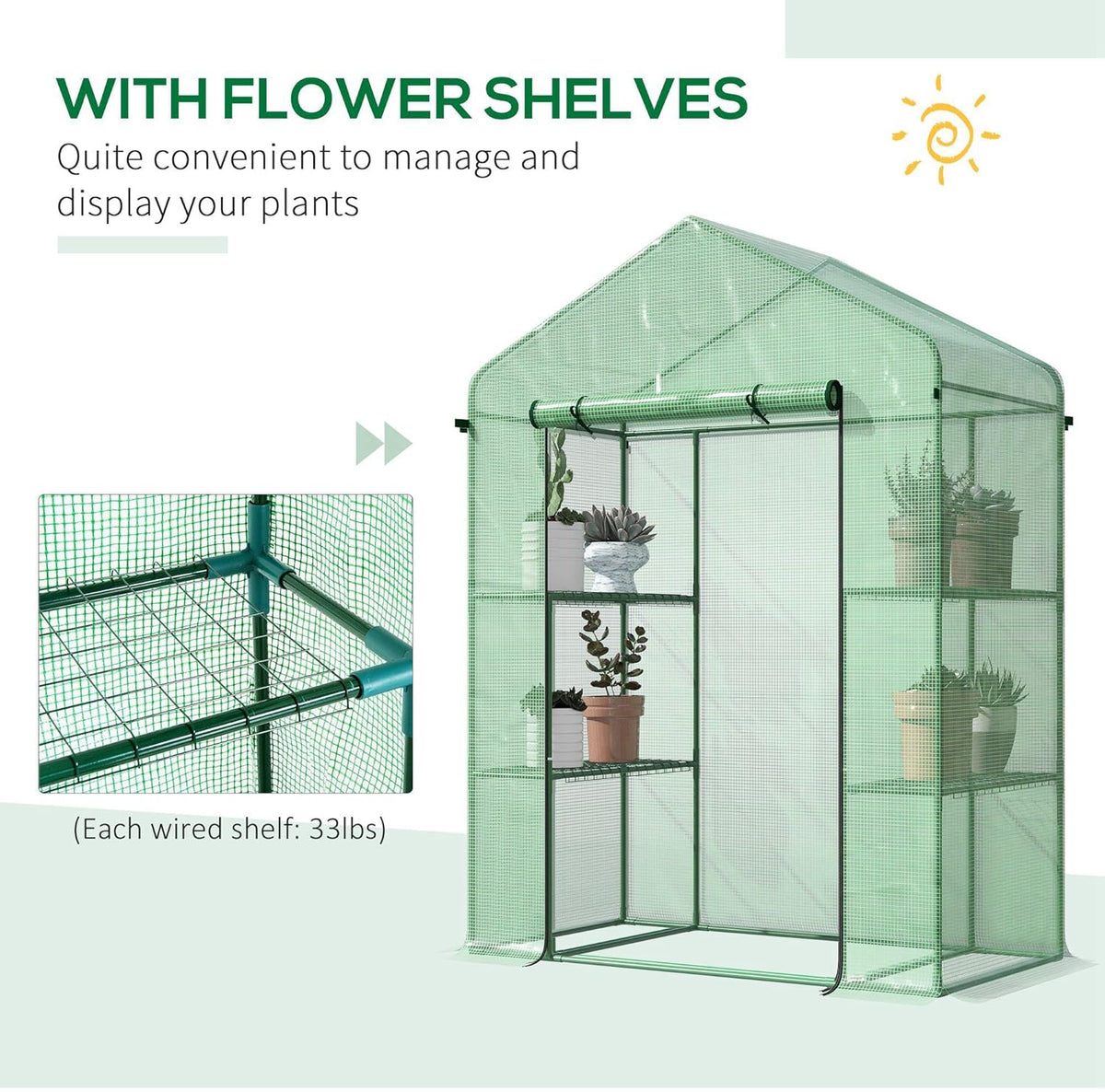 Outsunny 5' x 2.5' x 6.5' Mini Walk-in Greenhouse Kit, Portable Green House with 3 Tier Shelves