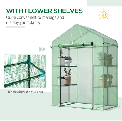 Outsunny 5' x 2.5' x 6.5' Mini Walk-in Greenhouse Kit, Portable Green House with 3 Tier Shelves