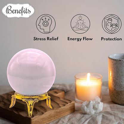Amazing Gemstone Pink Calcite Crystal Ball with Stand - 2 Inches Crystal Sphere Meditation Balls