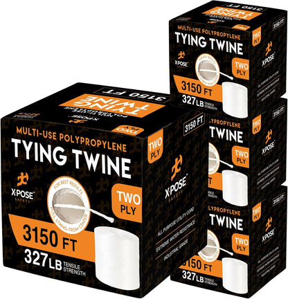 Polypropylene Tying Twine - 2 Ply White Plastic Poly String 4200' Roll - Soft On Hands - Heavy Duty