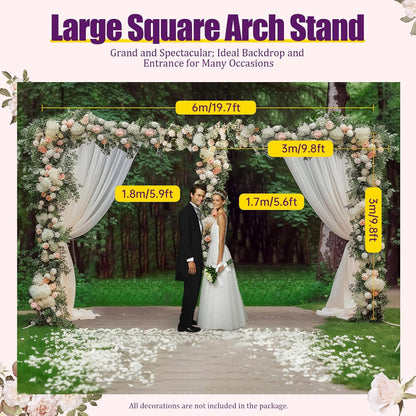 Wedding Arch Backdrop Stand, 19.7 x 9.8 FT Silver Wedding Arches Square Carbon Steel Balloon Arch