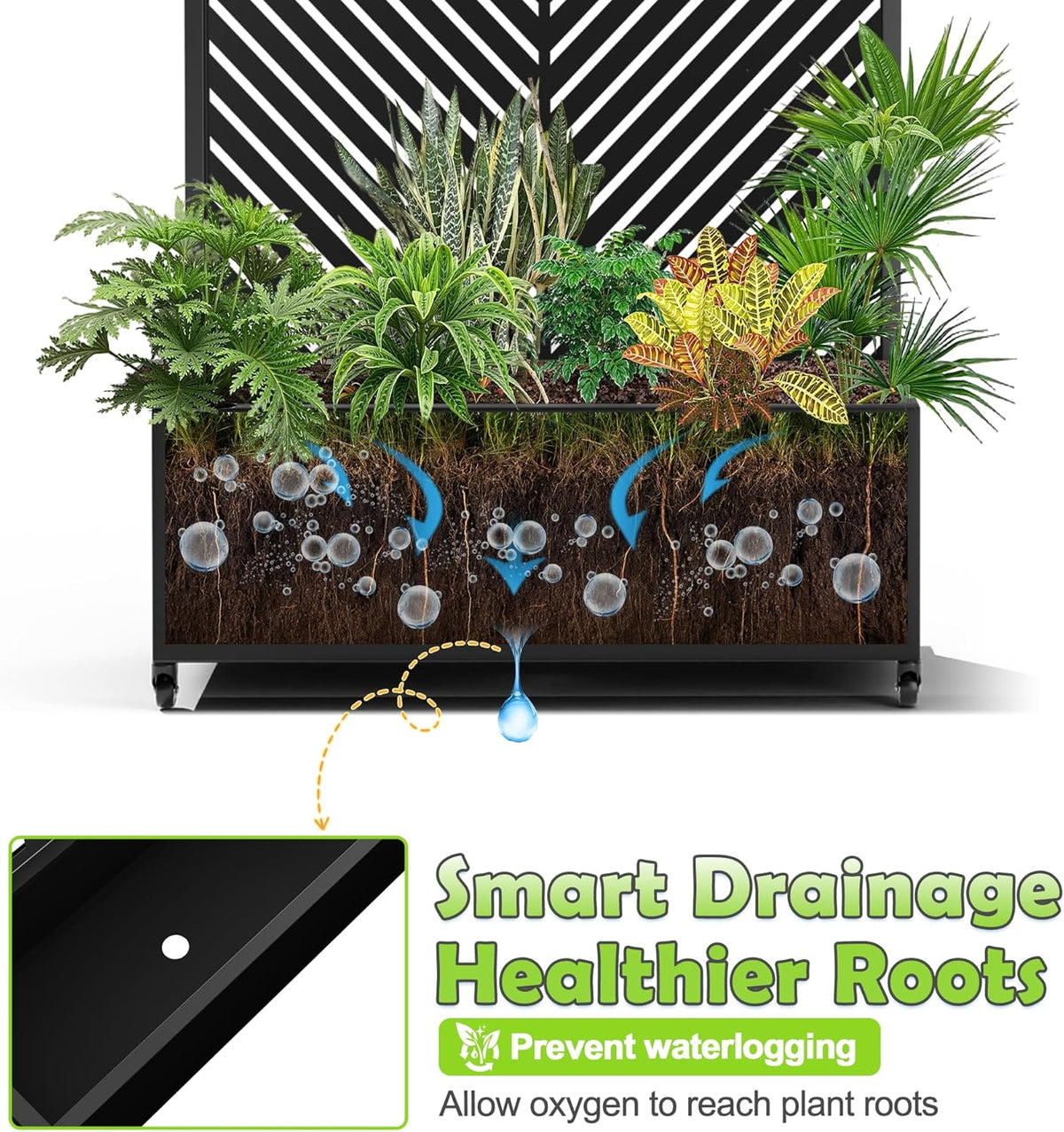 15.7"×70.9"×35.4" Metal Raised Garden Bed with Trellis and Wheels - Tall Trellis Planter Box for