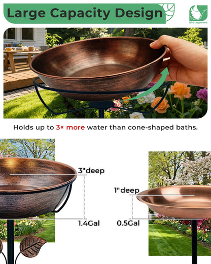 OUISJYER 13" Metal Bird Bath for Outside 3" Deep Removable Bowl with Stake