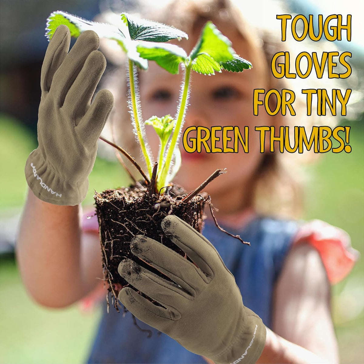 HANDLANDY Kids Genuine Leather Work Gloves for ages 3-11, Children Gardening Gloves for Boys, Girls