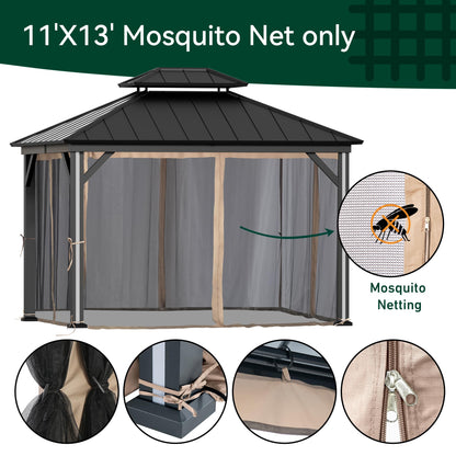 Covered Outdoor Gazebo Mosquito Netting Replacement Universal 4-Panel Sidewalls 11' x 13', Outdoor