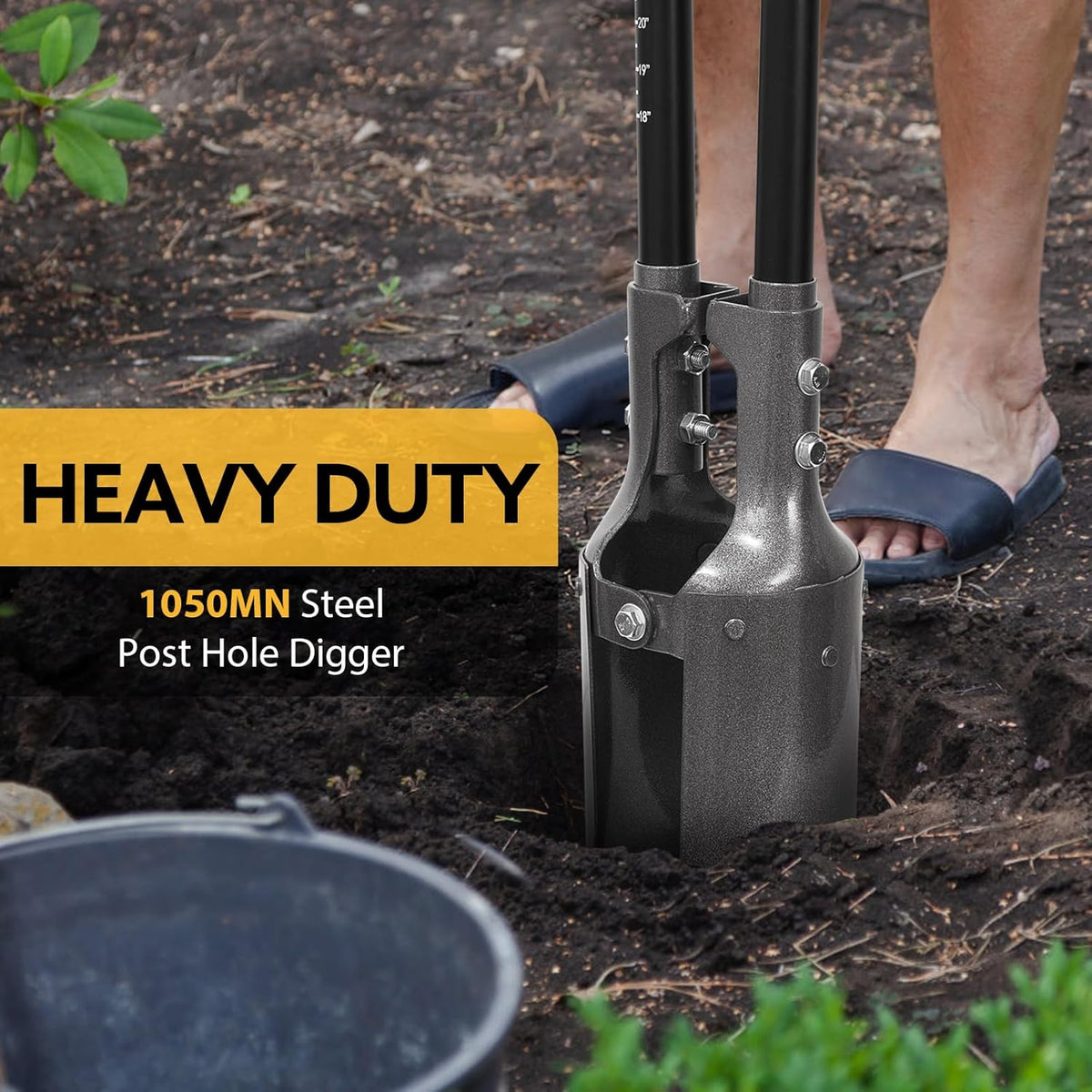 Heavy Duty Post Hole Digger with Fiberglass Handle Manual Fence Post Diggers,58 inches