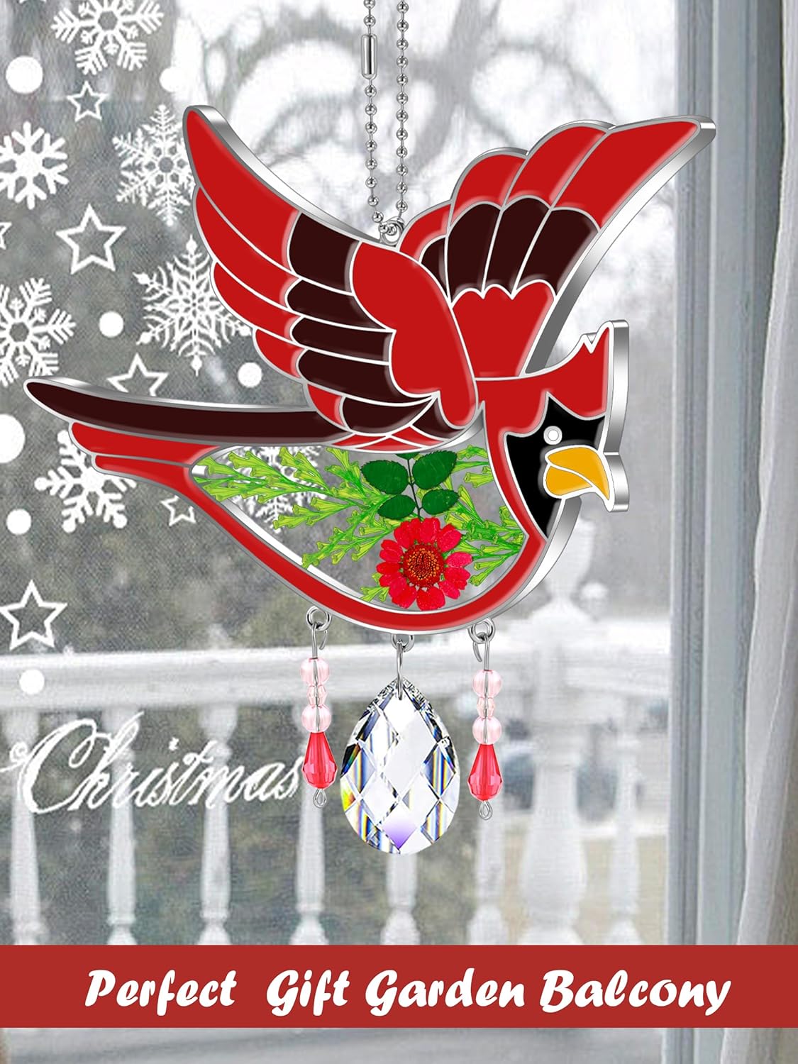 KY&BOSAM Cardinal Suncatcher Mom Gift Glass Had Painted Glass Suncatcher Windows Hanging Ornament