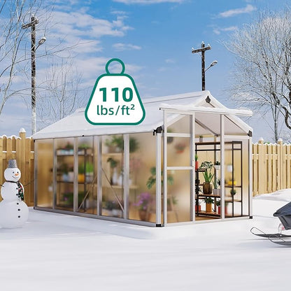 Garvee 6x10 ft Greenhouse - Aluminum Greenhouses for Outdoors, Large Polycarbonate Greenhouse with