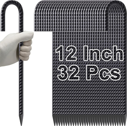 VVOKGO Rebar Stakes 12 Inches J Hook Heavy Duty Chain Link Fence Stakes, 32 Pcs Metal Long Tent