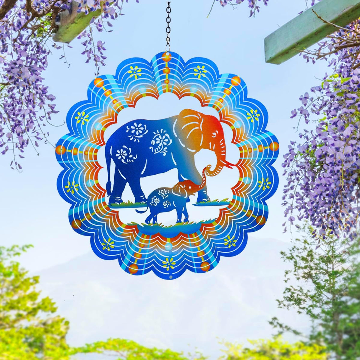 Elephant Wind Spinners Elephant Gifts for Women/Men 12 inch 3D Stainless Steel Hanging Wind Spinner