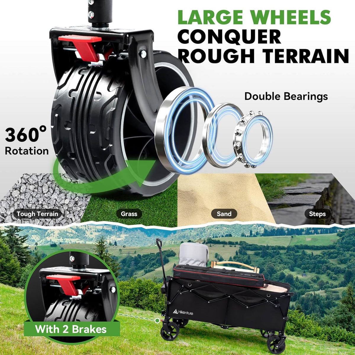 Hikenture Extended Collapsible Wagon, 500 LBS Wagons Carts Foldable, Heavy Duty Beach Wagon with