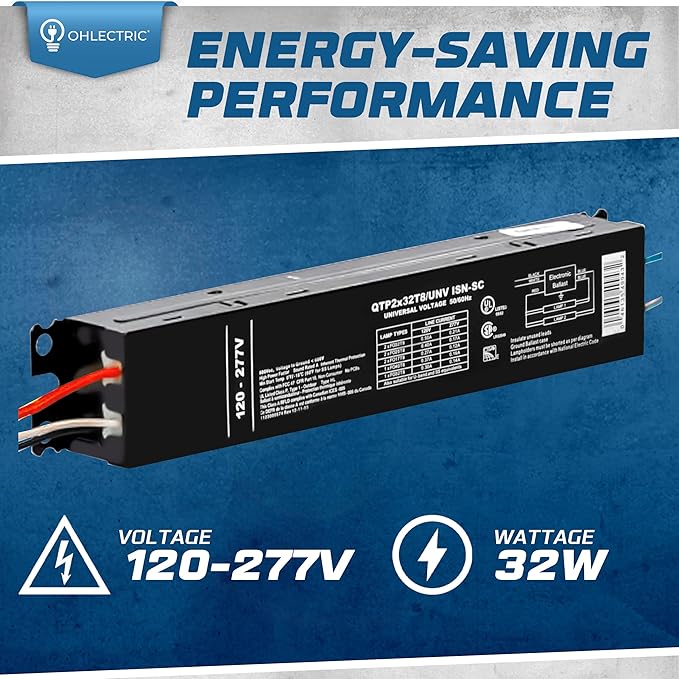 OHLECTRIC Replacement for Sylvania Ballast QTP 2X32T8/UNV ISN-SC, Philips ICN-2P32-N, Keystone