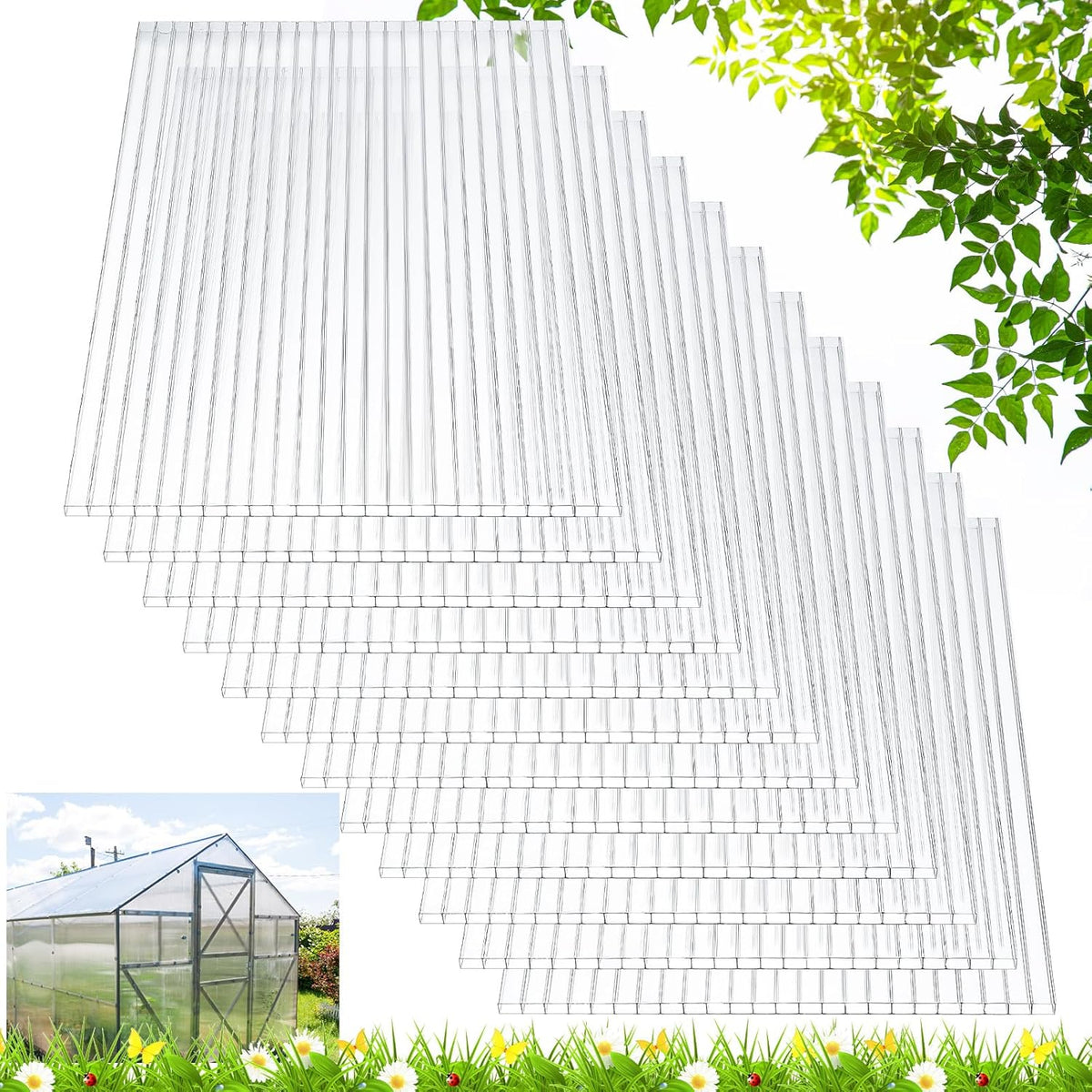 Tatuo 12 Pack 4' X 2' X 0.16'' Polycarbonate Greenhouse Panels Polycarbonate Sheets Twin-Wall Roof