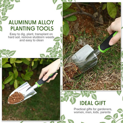 2 Pcs Garden Trowel Hand Shovel Tool Soil Scoop with Soft Rubberized Non Slip Handle Aluminum Alloy