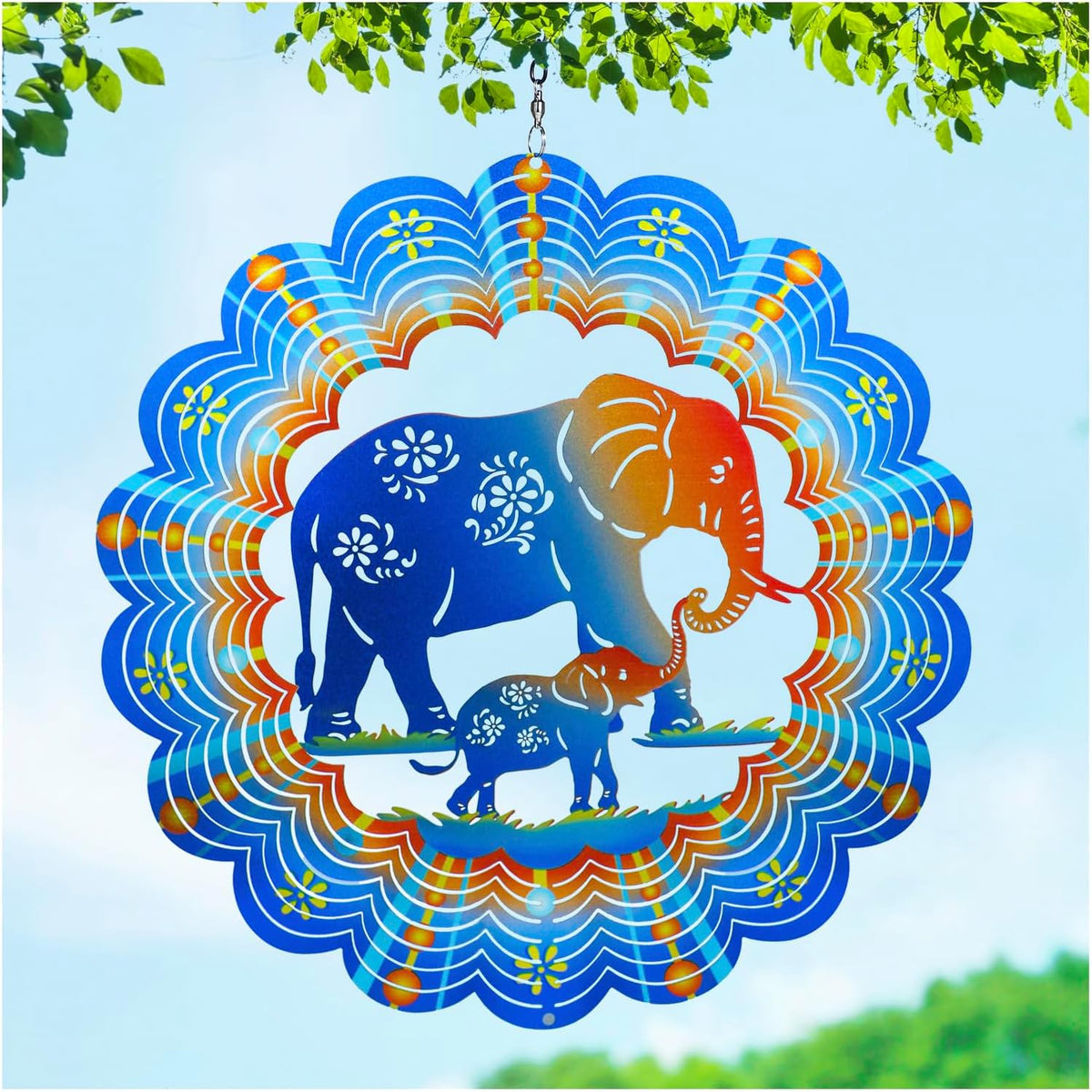 Elephant Wind Spinners Elephant Gifts for Women/Men 12 inch 3D Stainless Steel Hanging Wind Spinner